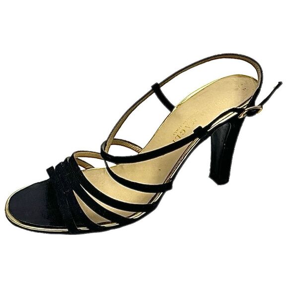Bruno Magli Women’s Black Satin Open Toe Ankle Strap Heels Size 8M Italy - Picture 5 of 11